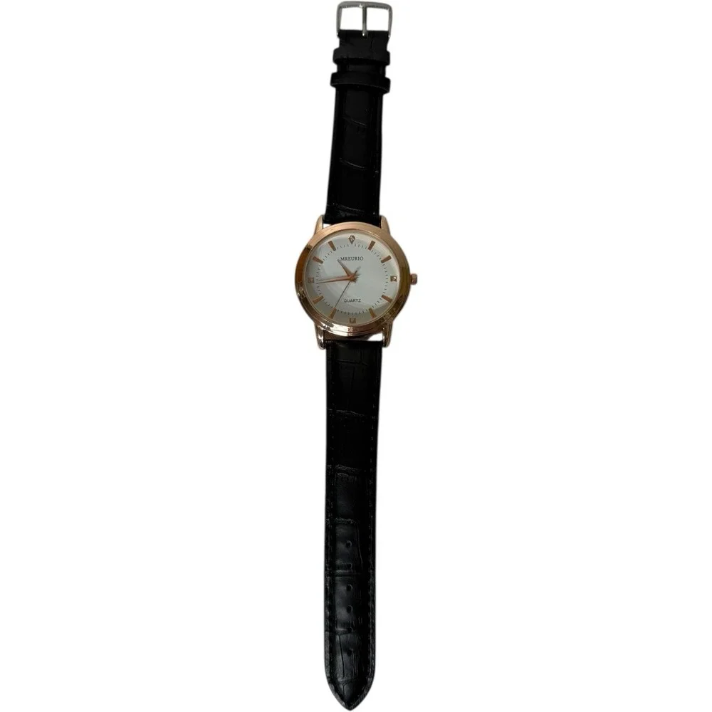 Mreurio Black Leather Men's Rose Gold Quartz Watch‎ With Second Hand